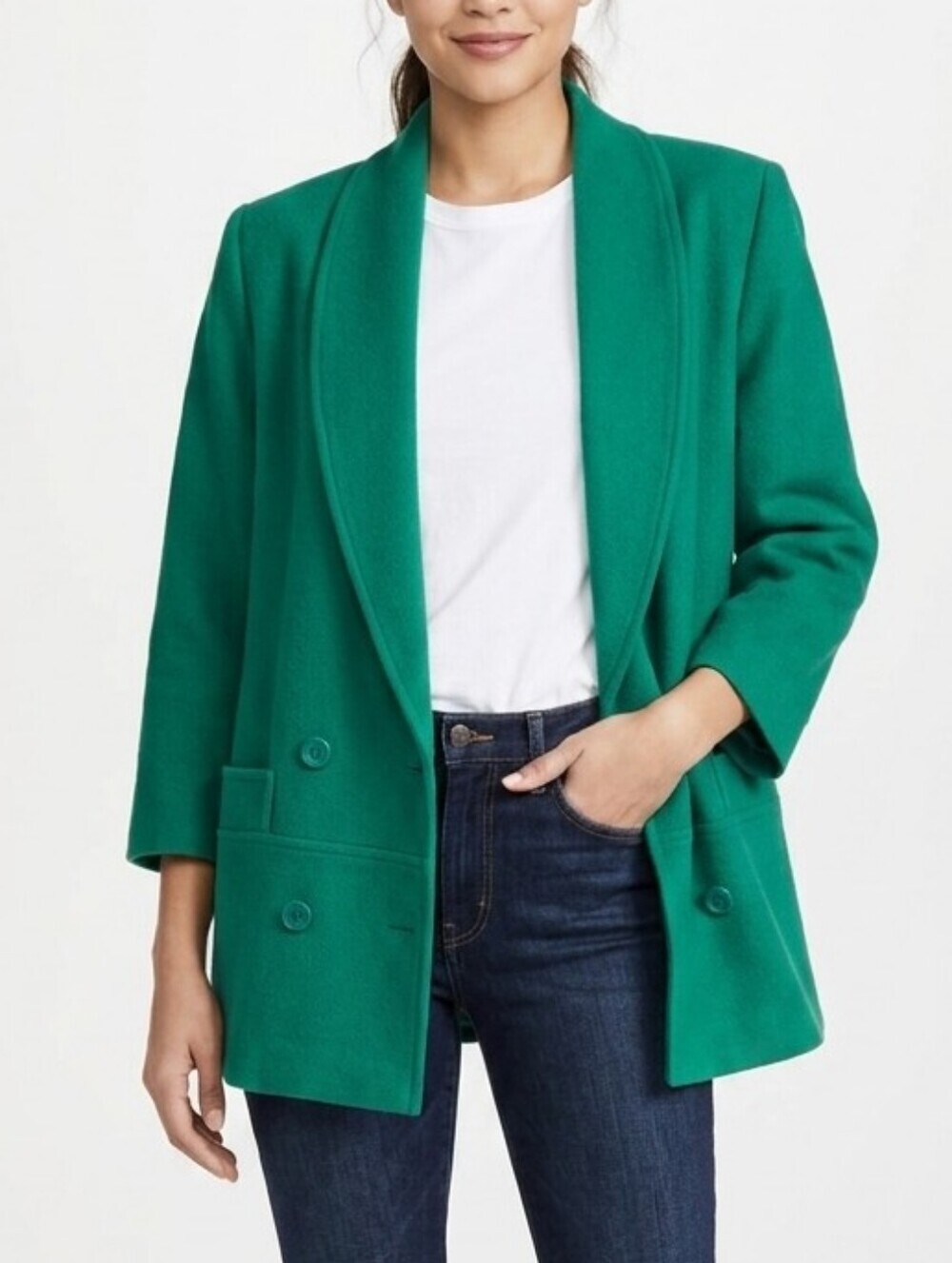 Vintage Louben Kelly Green Double-Breasted Wool Cashmere Blazer Coat